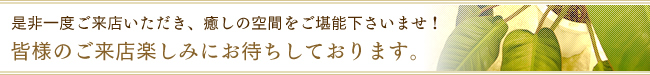 是非一度ご来店いただき　癒しの空間をご堪能下さいませ！皆様のご来店楽しみにお待ちしております。